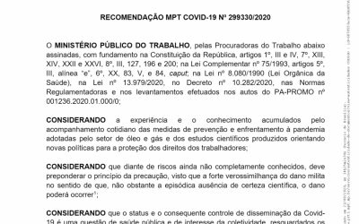 MPT faz 32 recomendações à Petrobrás e demais empresas do setor sobre Covid-19