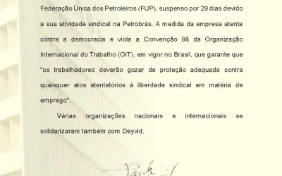 ABI é solidária a líder petroleiro perseguido