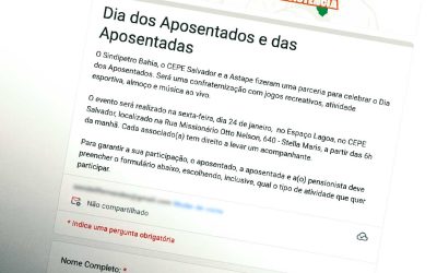 Preencha o formulário para participar da confraternização do Dia dos Aposentados, na sexta (24)