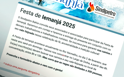 Sindipetro Bahia convida seus associados e associadas para participar da Festa de Iemanjá